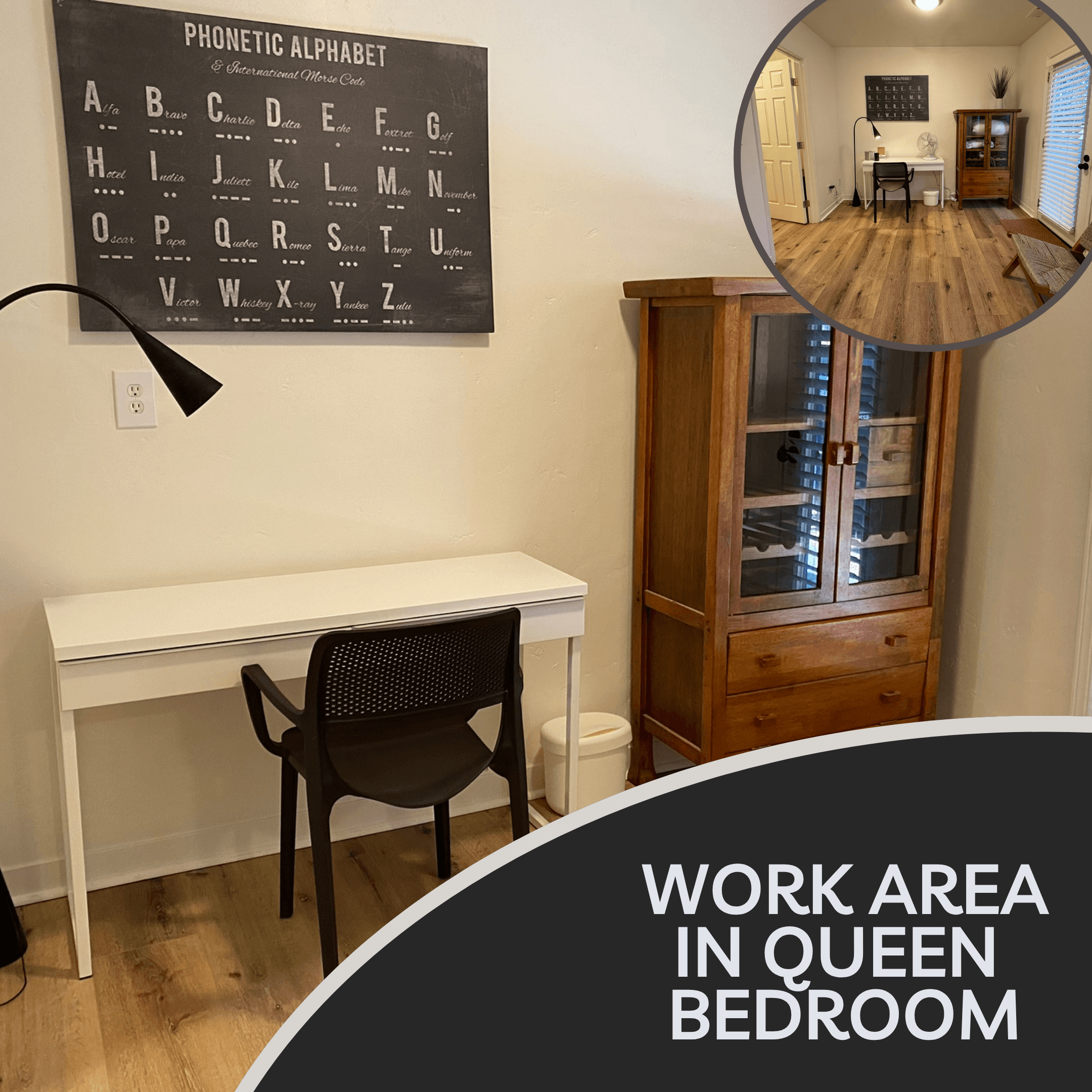 Work area desk in queen bedroom